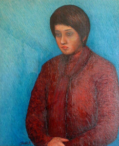 赤いマフラーの女 タイトル『赤いマフラーの女』2000年製作 油彩