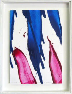 青とピンク 作品名:青とピンク/価格応談/品番 S-31:紙・ドローイング(油彩)/1点もの/2011年制作/鉛筆にて左下に題名・右下にサイン/サイズ:本体34x24cm、額寸43x33x4cm/状態良好/お届けまで約2週間